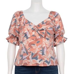 Plus Size Nine West Twist-Front Puff Sleeve Top in 4X